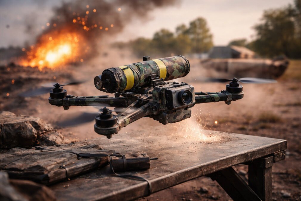 FPV combat drone used in modern warfare illustrating low-cost precision strike capability