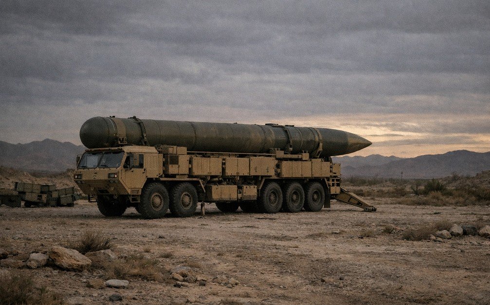 Mobile missile launcher representing hypersonic weapon deployment systems in a military environment