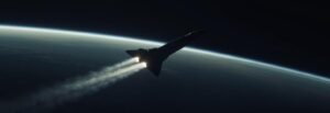 High-speed aerospace vehicle in the upper atmosphere representing hypersonic weapons and global strike capability