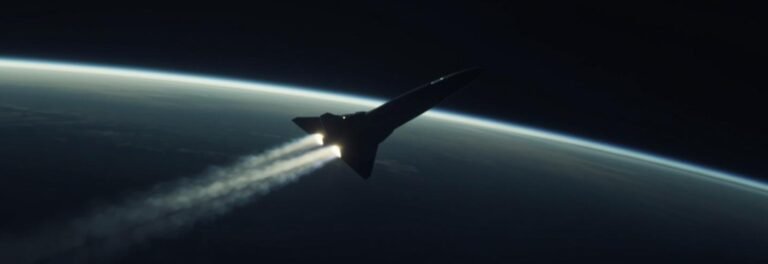 High-speed aerospace vehicle in the upper atmosphere representing hypersonic weapons and global strike capability