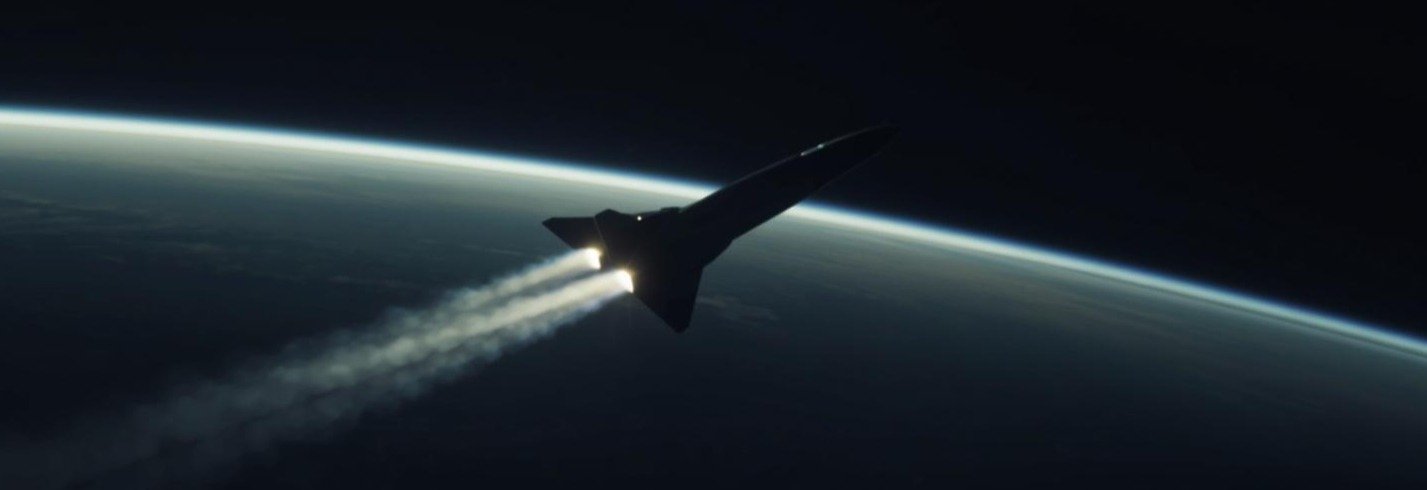 High-speed aerospace vehicle in the upper atmosphere representing hypersonic weapons and global strike capability