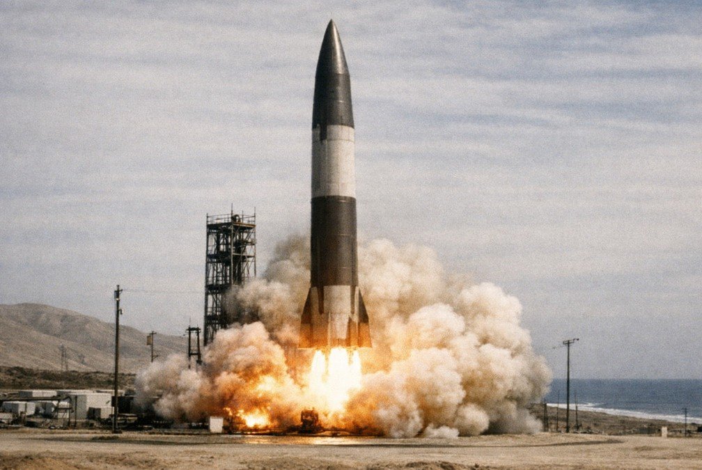 Cold War missile launch representing early anti-satellite weapons development