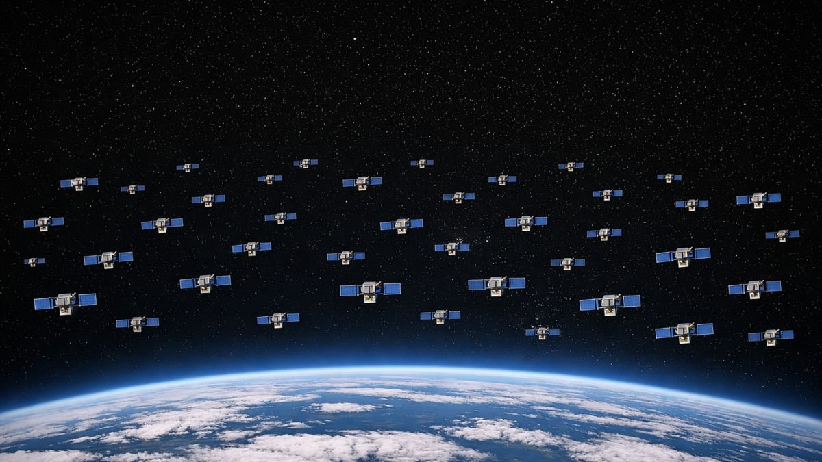 Proliferated satellite constellation architecture in low Earth orbit representing distributed military communications resilience
