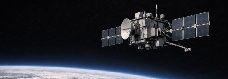 Satellite in low Earth orbit representing space warfare strategy and orbital competition