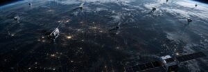 Commercial satellite constellation in low Earth orbit representing military dependency on commercial space infrastructure