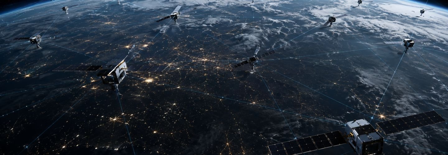 Commercial satellite constellation in low Earth orbit representing military dependency on commercial space infrastructure