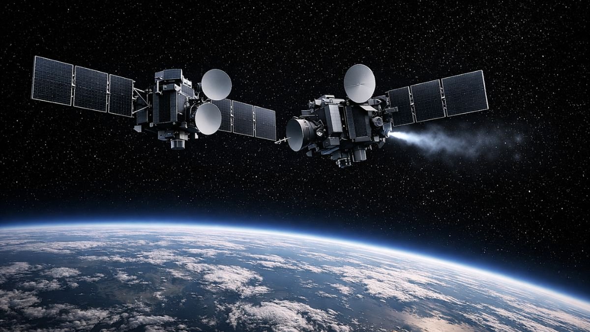 Satellites in close proximity in orbit representing co-orbital operations and space situational awareness attribution challenges