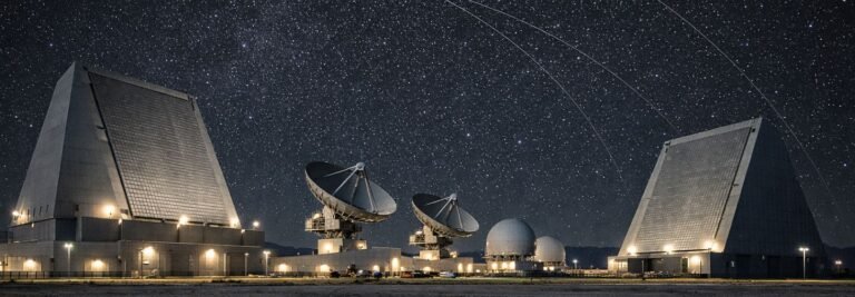 Ground-based radar facility monitoring objects in orbit representing space situational awareness infrastructure