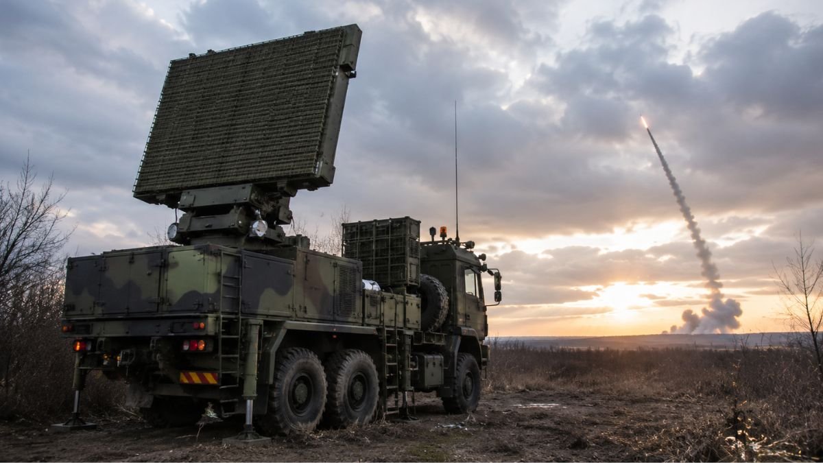 Military air defence radar representing theatre missile warning and conventional ballistic missile detection in modern conflict