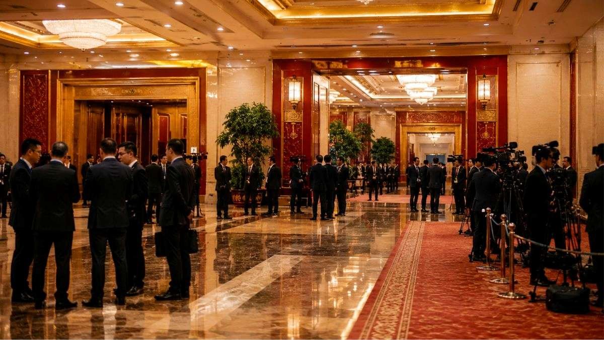 Beijing summit diplomatic reception area representing US-China strategic engagement and great power diplomacy in 2026