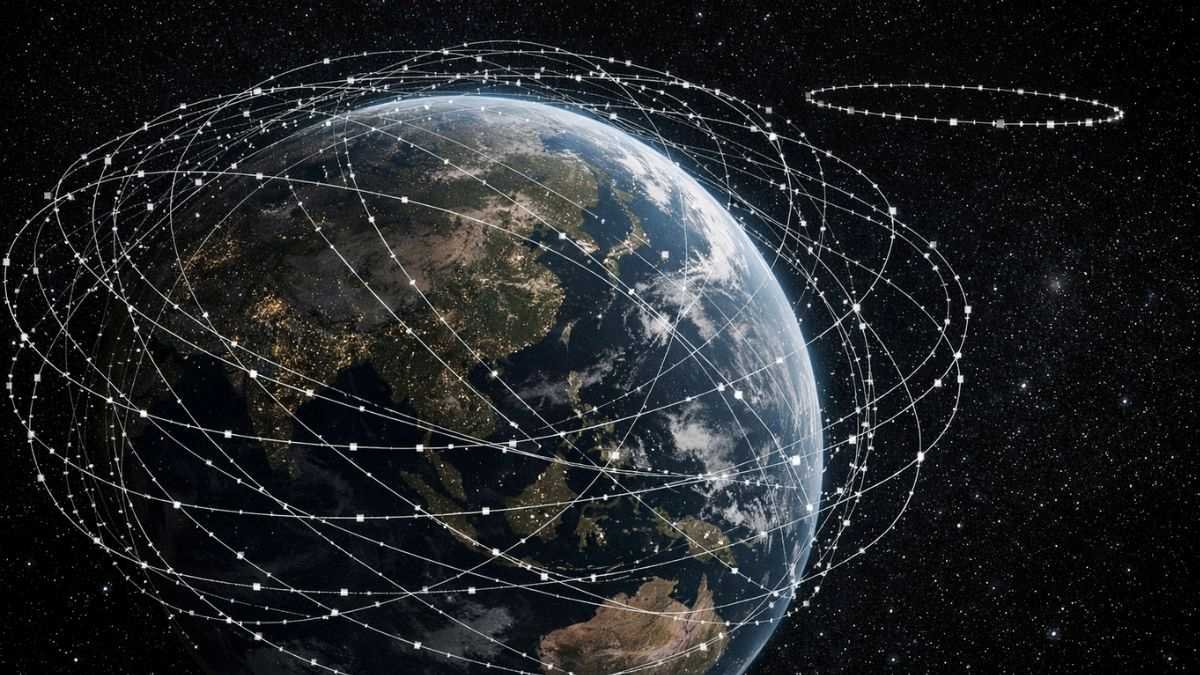 Satellite constellation in orbit representing the asymmetry between Chinese and Indian military space capabilities in the Indo-Pacific