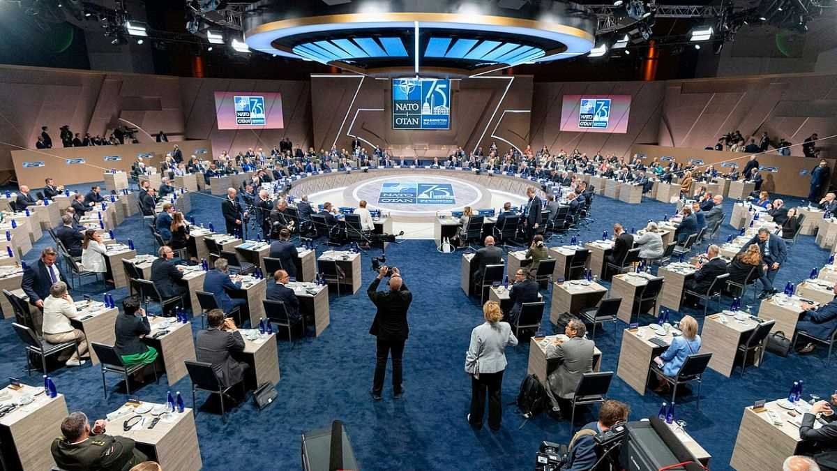 NATO leaders meeting during the Washington Summit as they discuss the future of NATO and alliance security priorities