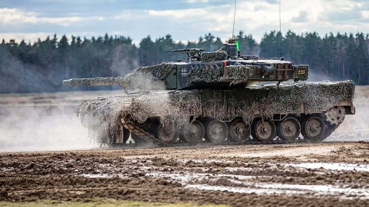 Future of NATO and German Leopard 2 tank during a Bundeswehr exercise representing Germany's rearmament and military modernisation