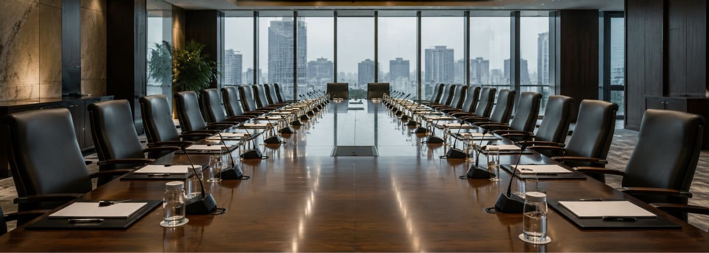 Diplomatic conference room representing great power competition and the contested new global order in 2026