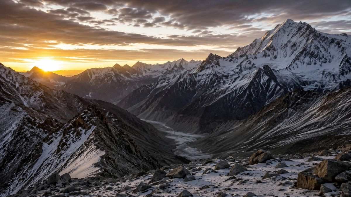 Mountain border terrain representing India-China LAC military standoff context and space escalation risks in the Indo-Pacific