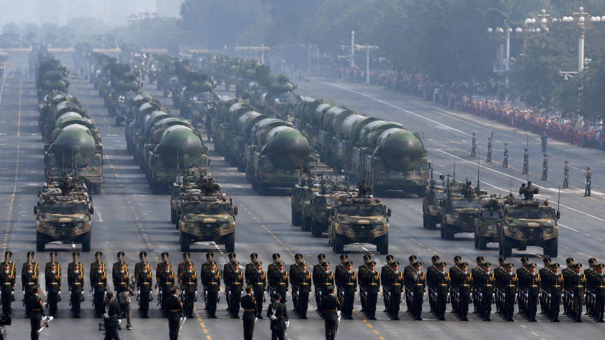 Military parade representing China's 2027 Centennial Military Building Goal and PLA force modernization