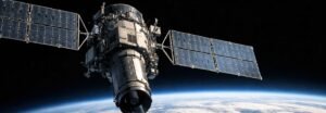 Military surveillance satellite in low Earth orbit representing space-based hypersonic missile tracking sensor architecture for missile defence