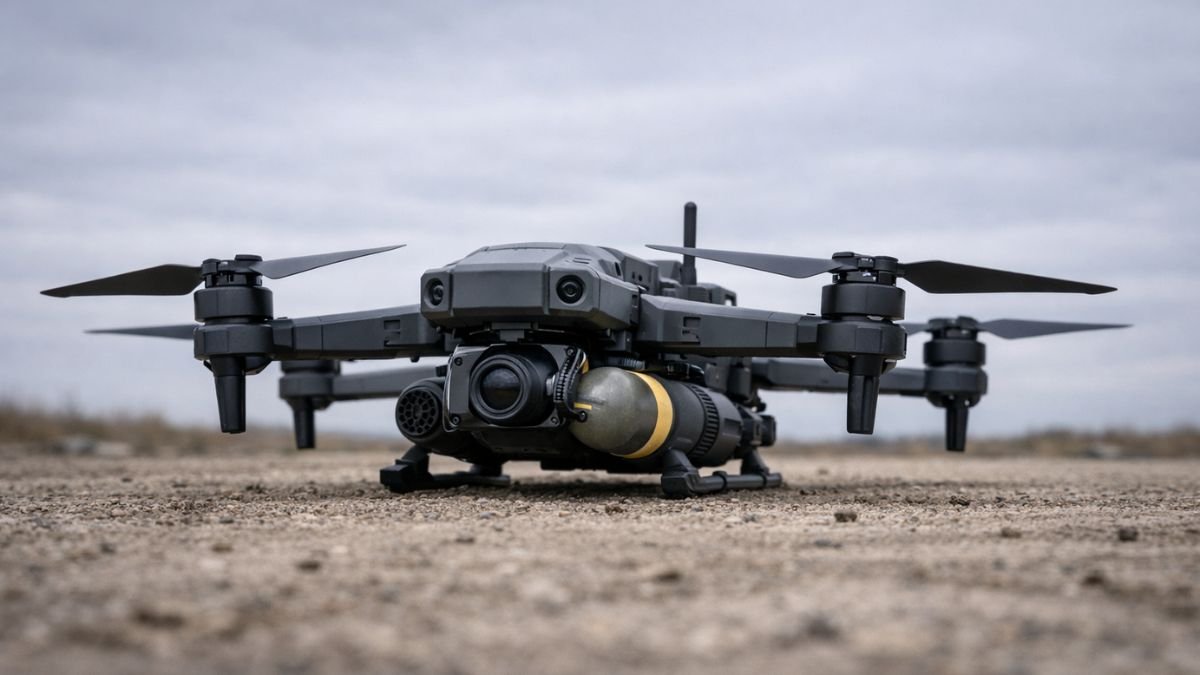 Ukrainian FPV combat drone representing autonomous drone warfare and AI-enabled targeting in the Ukraine conflict