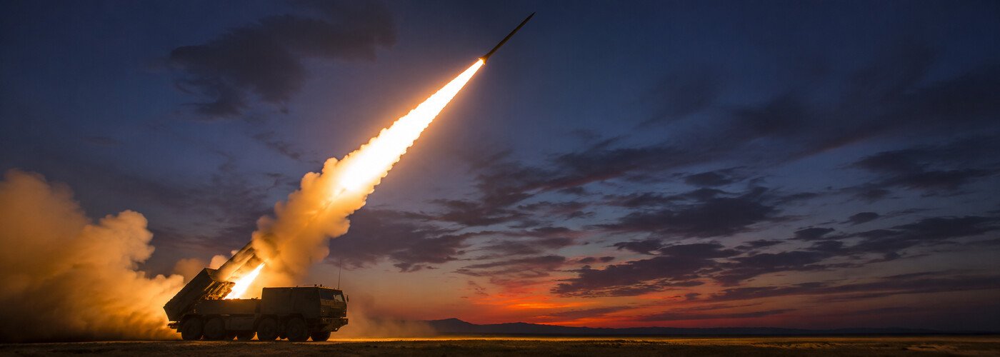 Long-range missile launched from a mobile ground launcher at twilight, representing the emerging global strike balance and modern hypersonic weapons competition.