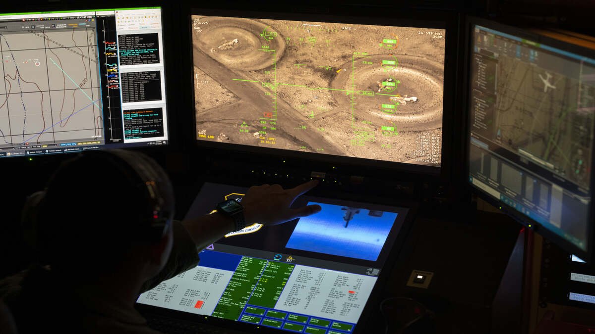 ISR sensor displays and targeting data supporting precision strike weapons