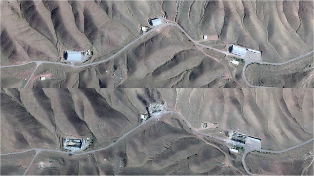 Satellite imagery showing an Iranian military facility before and after damage