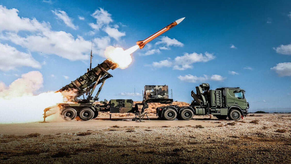 Patriot air defense interceptor launching during a military exercise