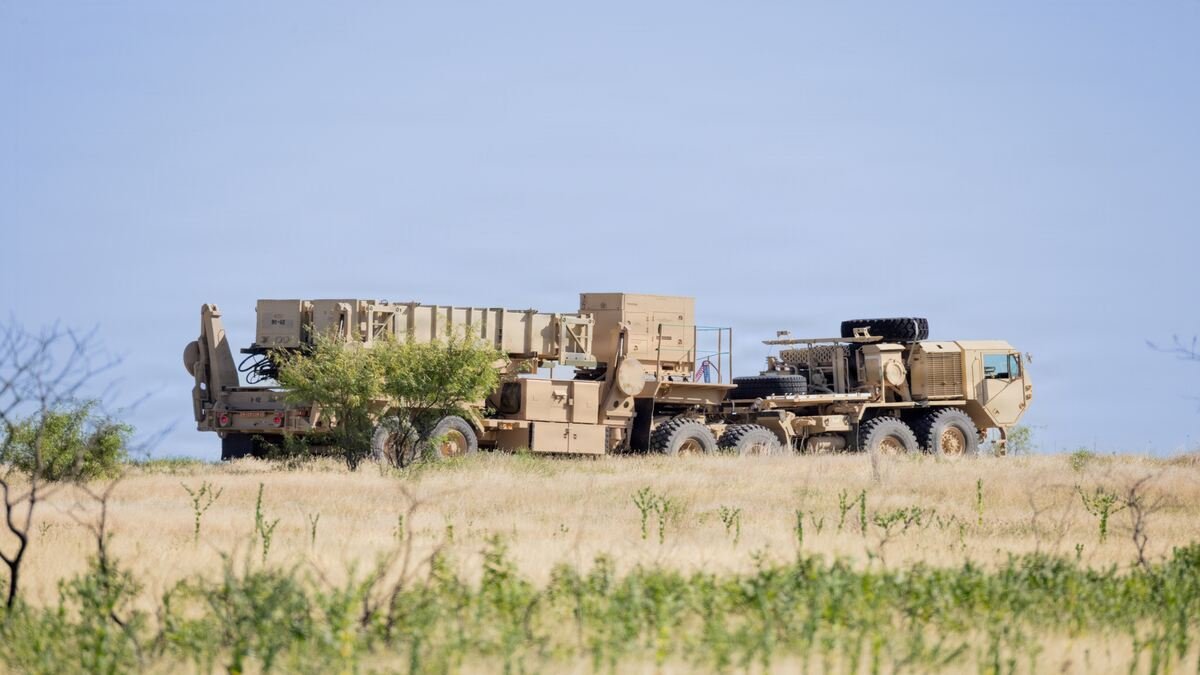 Patriot M903 launcher representing the lower layer of Patriot THAAD missile defense